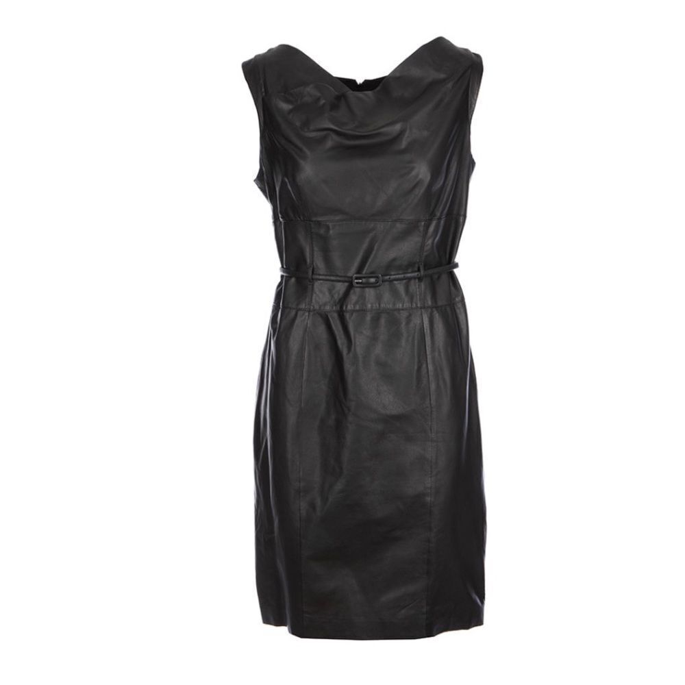 Armani Collezioni Black Lamb Leather Belted Moto Elegant Sheath Dress 10 - Picture 3 of 10